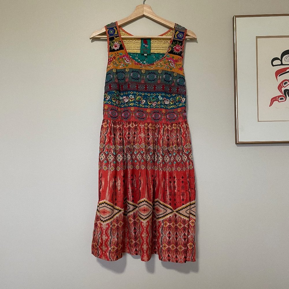 Johnny Was Silk Embroidered Tank Dress